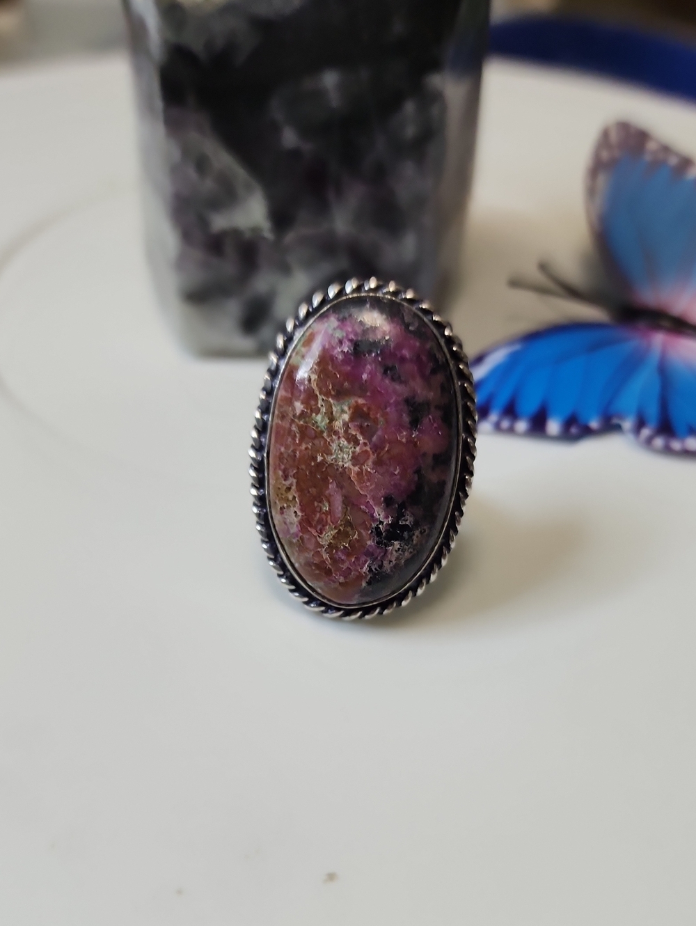 Pink and Black Cobalt Calcite Oval Ring